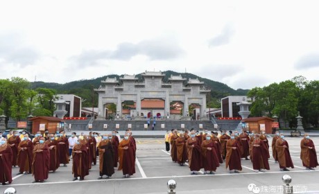 有序恢复开放首日 珠海普陀寺举行升国旗仪式